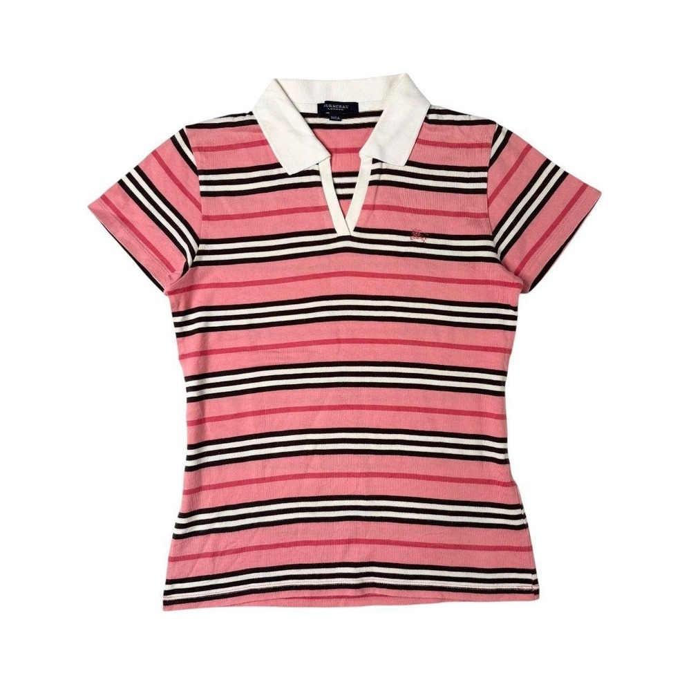 Burberry London pink stripe polo